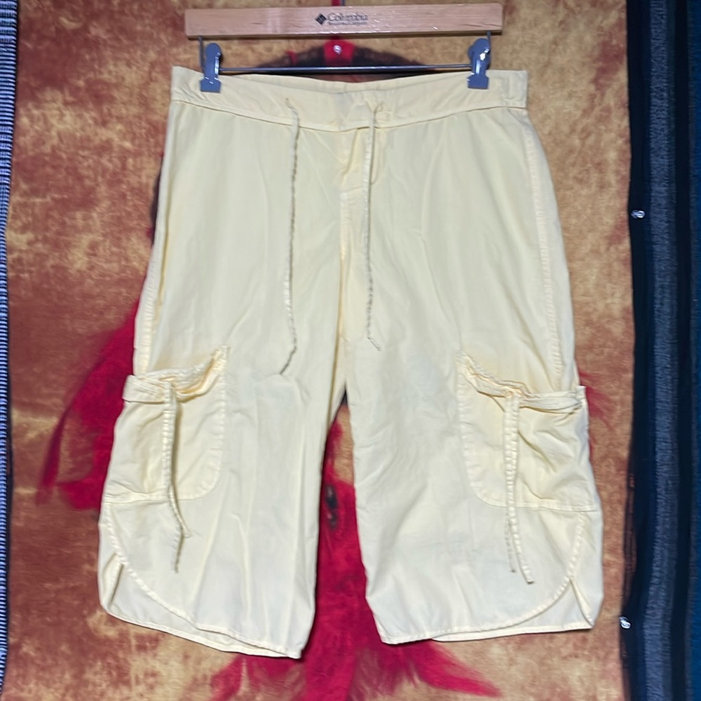 SUNDAY-womens yellow cotton lightweight relaxed fit drawstring waist capri pants